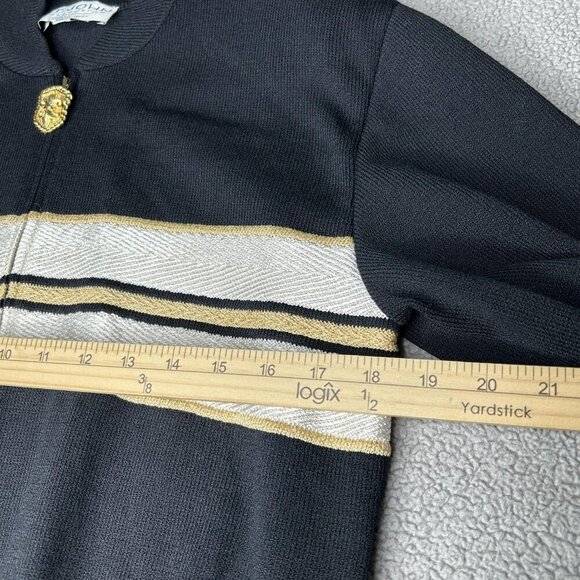 St. John Collection Sweater Womens Small Black White Gold Zip Cardigan Made USA - Picture 8 of 12